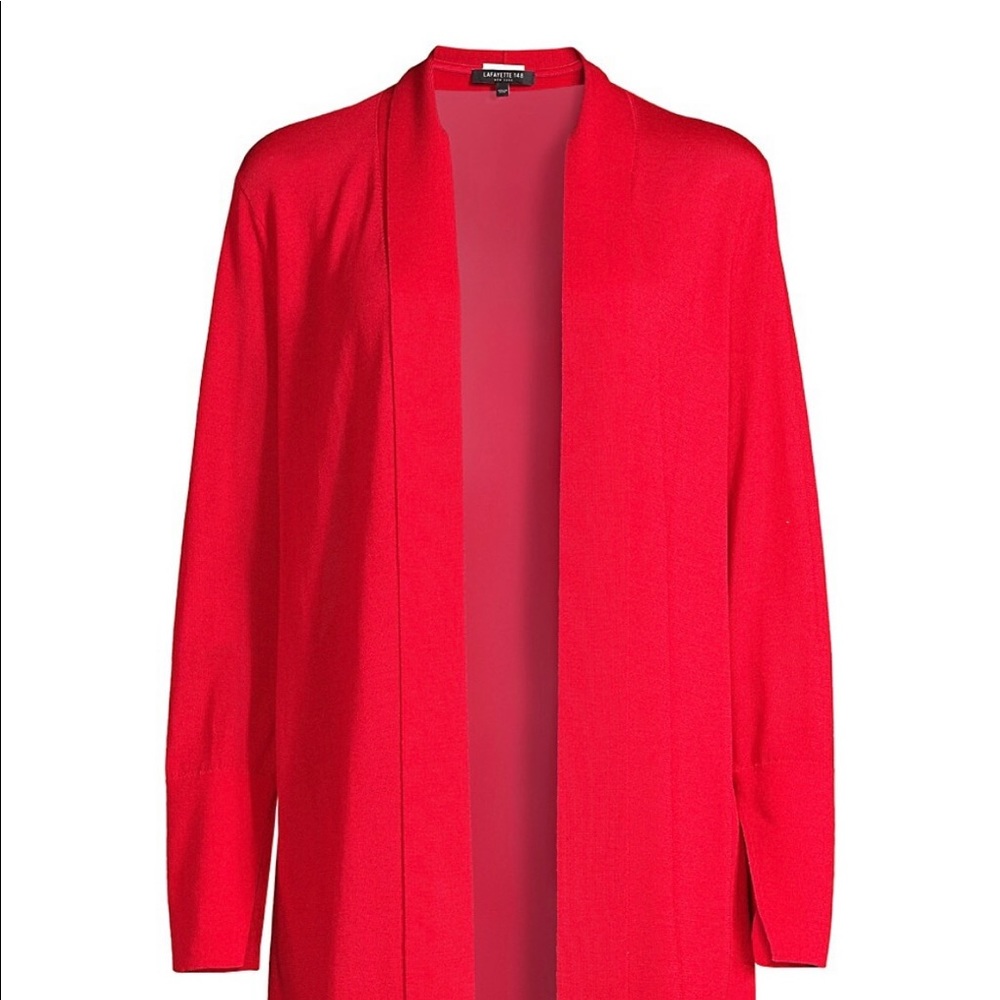 NEW NWT Red Lafayette 148 Wool Silk Tie Neck Cardigan Sweater